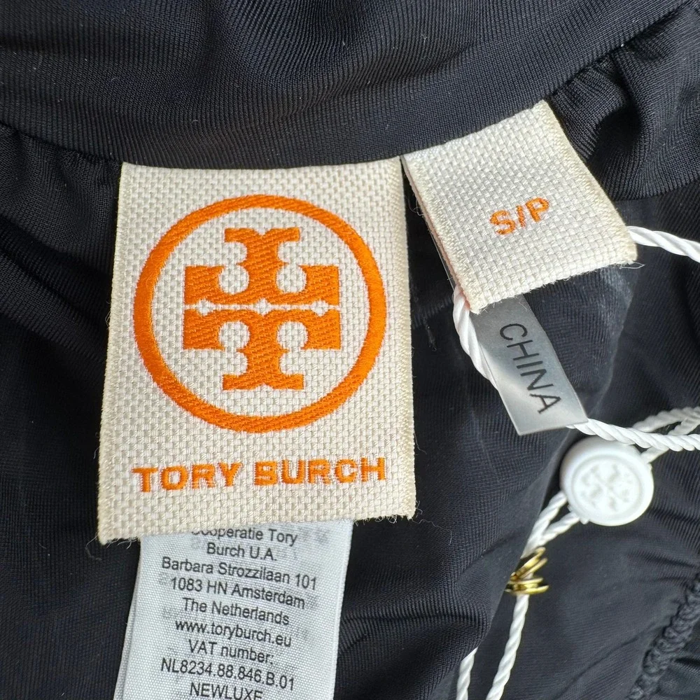 TORY BURCH NEW Small Black White Smocked Embroidered Bandeau Costa Bikini Top